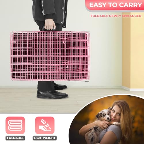 Black 48 Inch Folding Metal Dog Crate with Divider Panel J3861