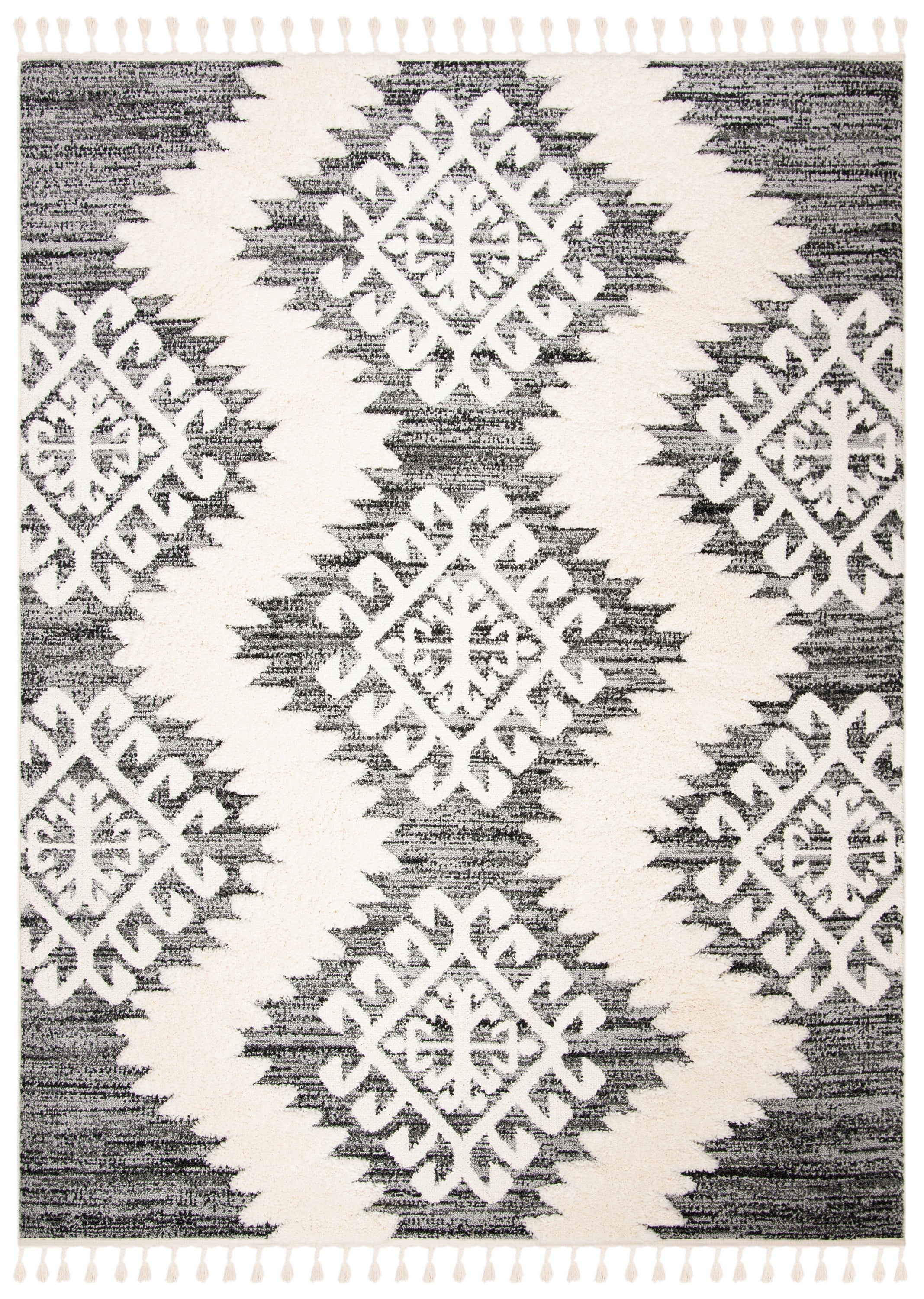 Ivory/Grey 9' x 12' Shag Area Rug U135