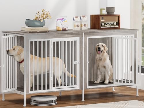 78 Inch Extra Large Double Dog Kennel Furniture with Removable Divider G93482