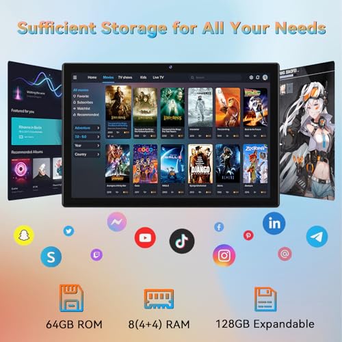 10.1 Inch Android 14 Tablet, Octa-Core, 64GB ROM, 8GB RAM, 128GB Expandable, Dual Camera, 5G WiFi, Bluetooth, FHD IPS Screen, 2 in 1 Tablet with Keyboard, Case, Stylus Q116400