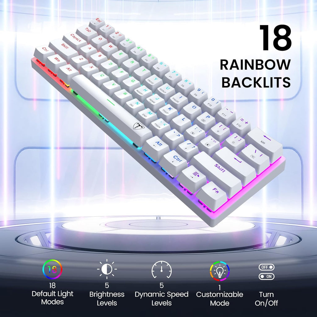 White 61 Keys Wired Mechanical Keyboard with Red Switches T8163