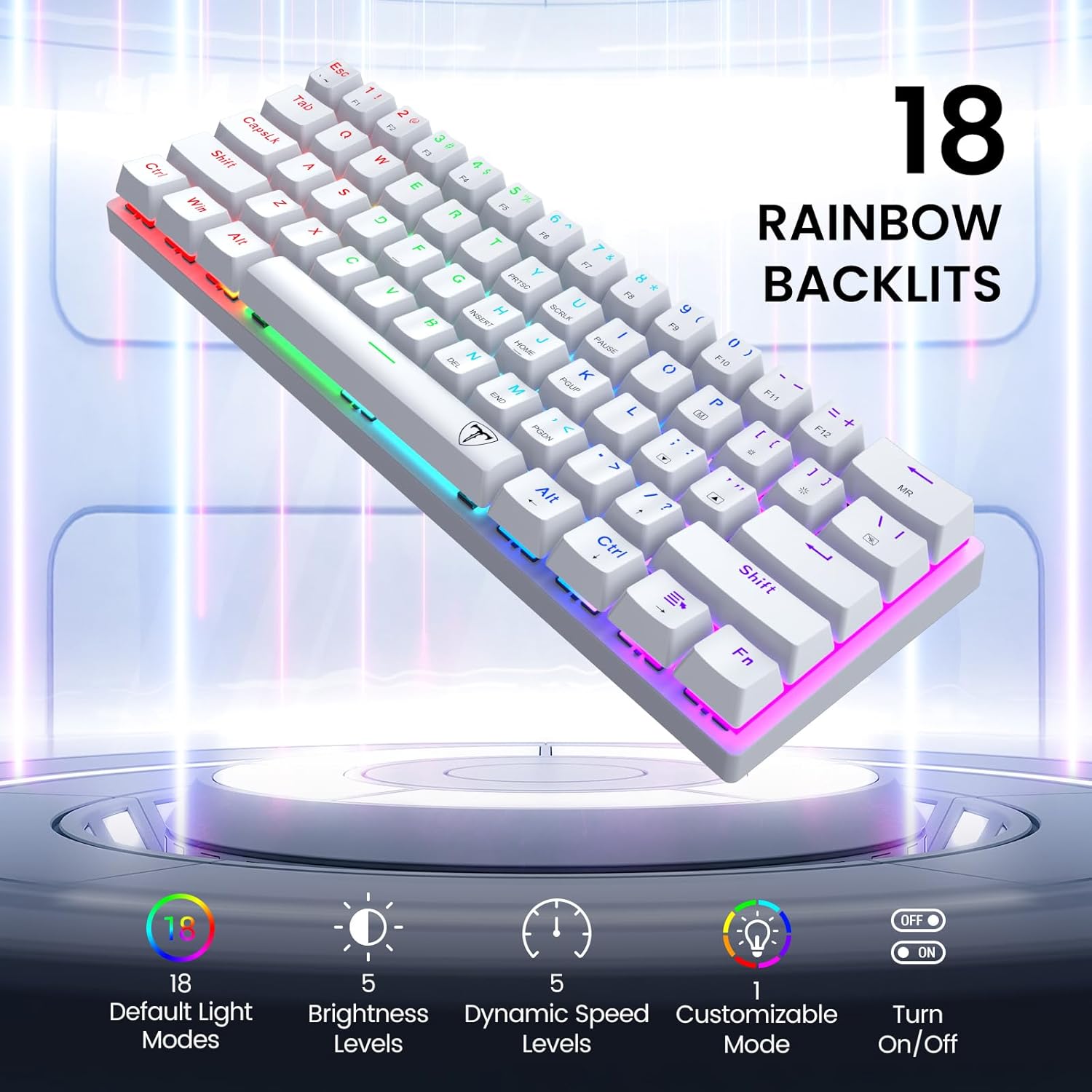 White 61 Keys Wired Mechanical Keyboard with Red Switches T8163