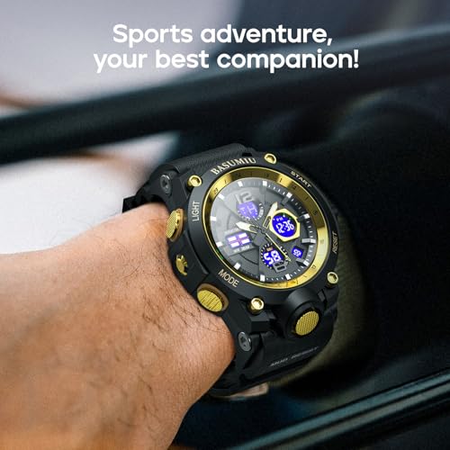 Gold Analog Digital Waterproof Wrist Watch E87053