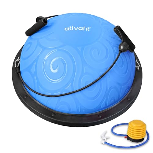 Half Exercise Ball Balance Trainer Inflatable Yoga Ball with Resistance Bands O906