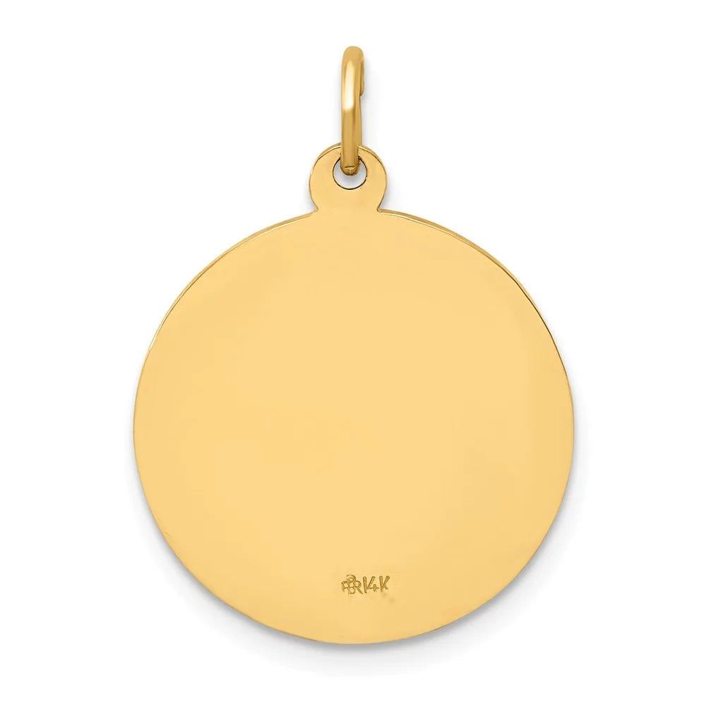 14k Gold Solid Polished Satin Small Round Medal Pendant Necklace 25x18mm I449