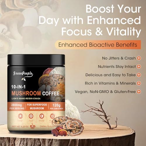 10 in 1 Mushroom Coffee with Lion’s Mane, Reishi, Turkey Tail, 4.23 Oz K228