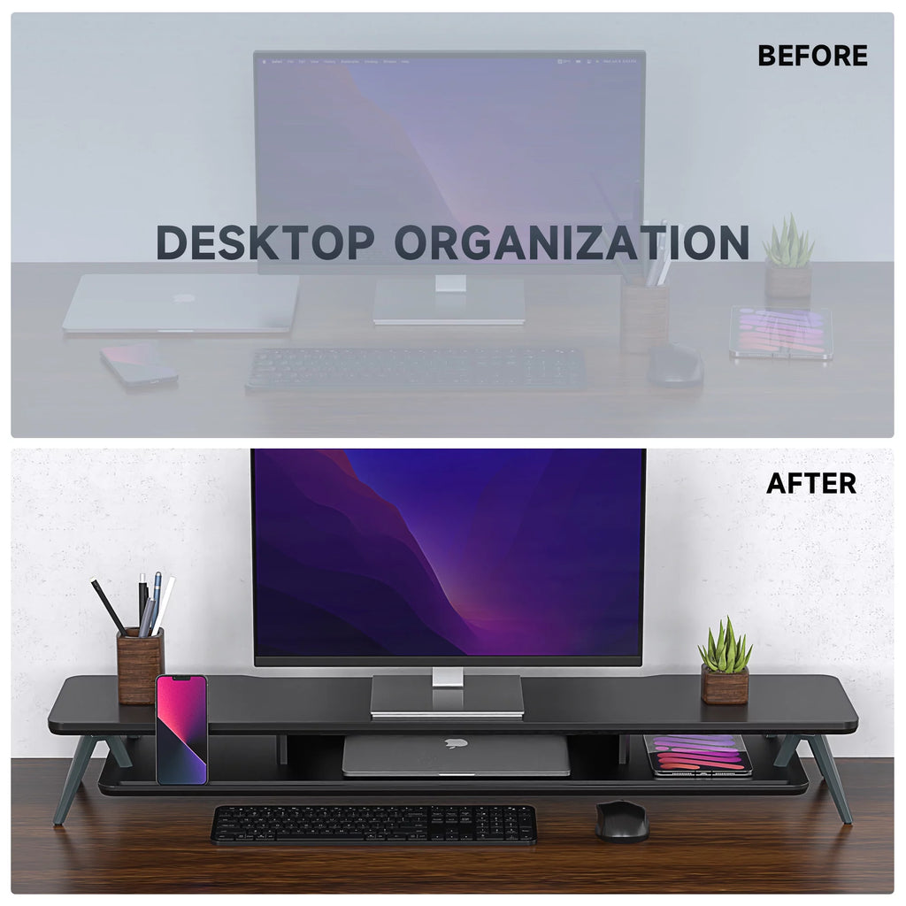 42.5 Inch Dual Monitor Stand Riser Desk Shelf with Storage Organizer V810457