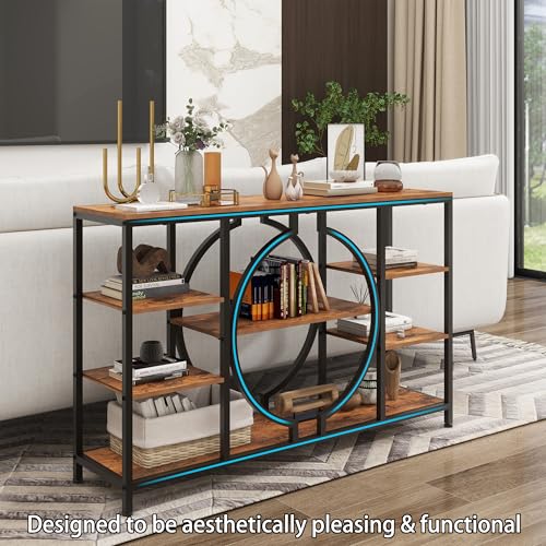 Rustic Brown 47" Industrial Console Table with 4 Tier Wooden Shelves M3053