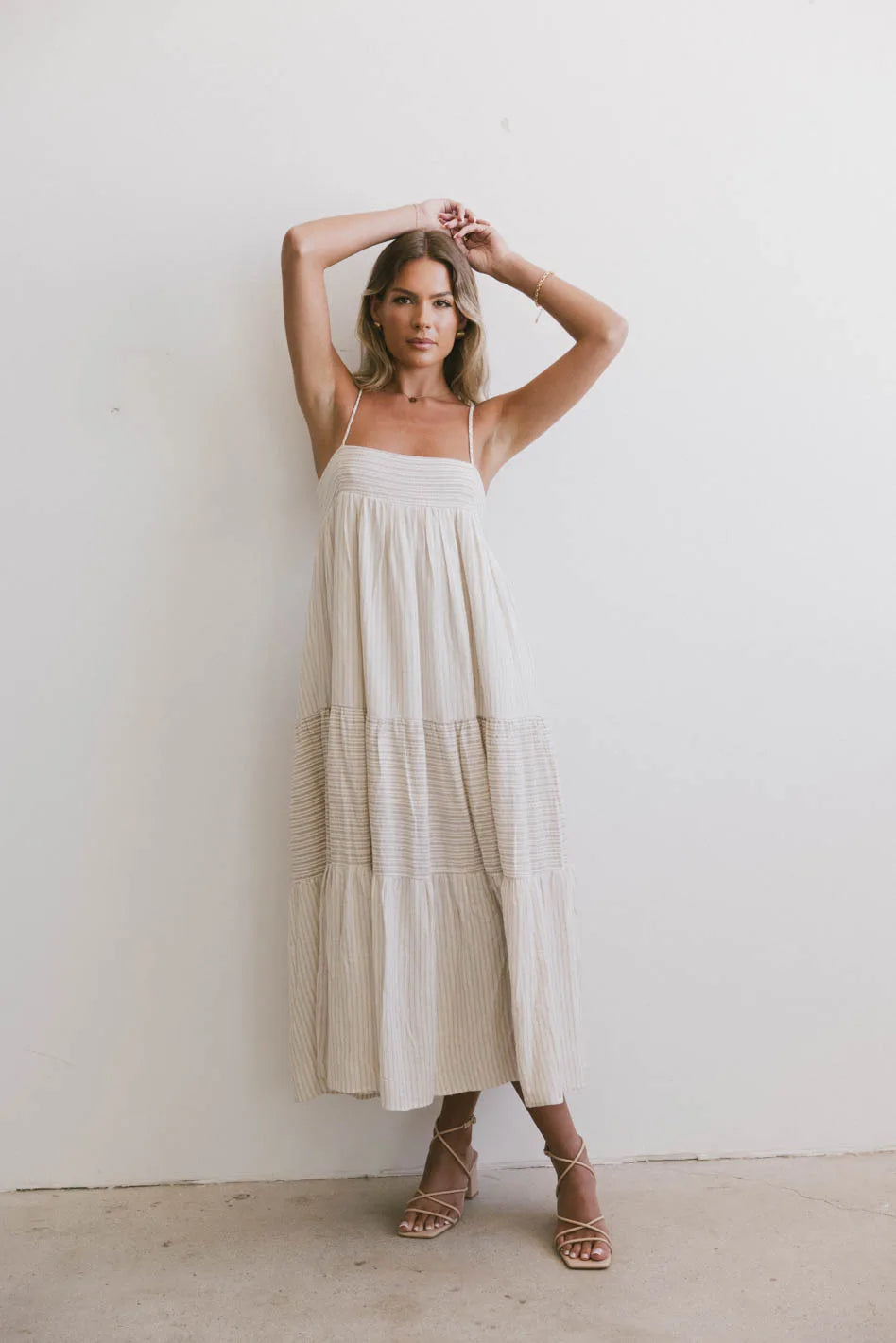 Striped Midi Dress in Natural F4253