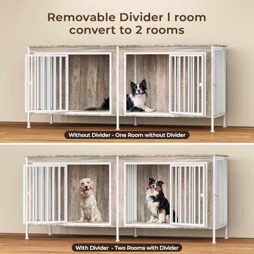 78 Inch Extra Large Double Dog Kennel Furniture with Removable Divider G93482