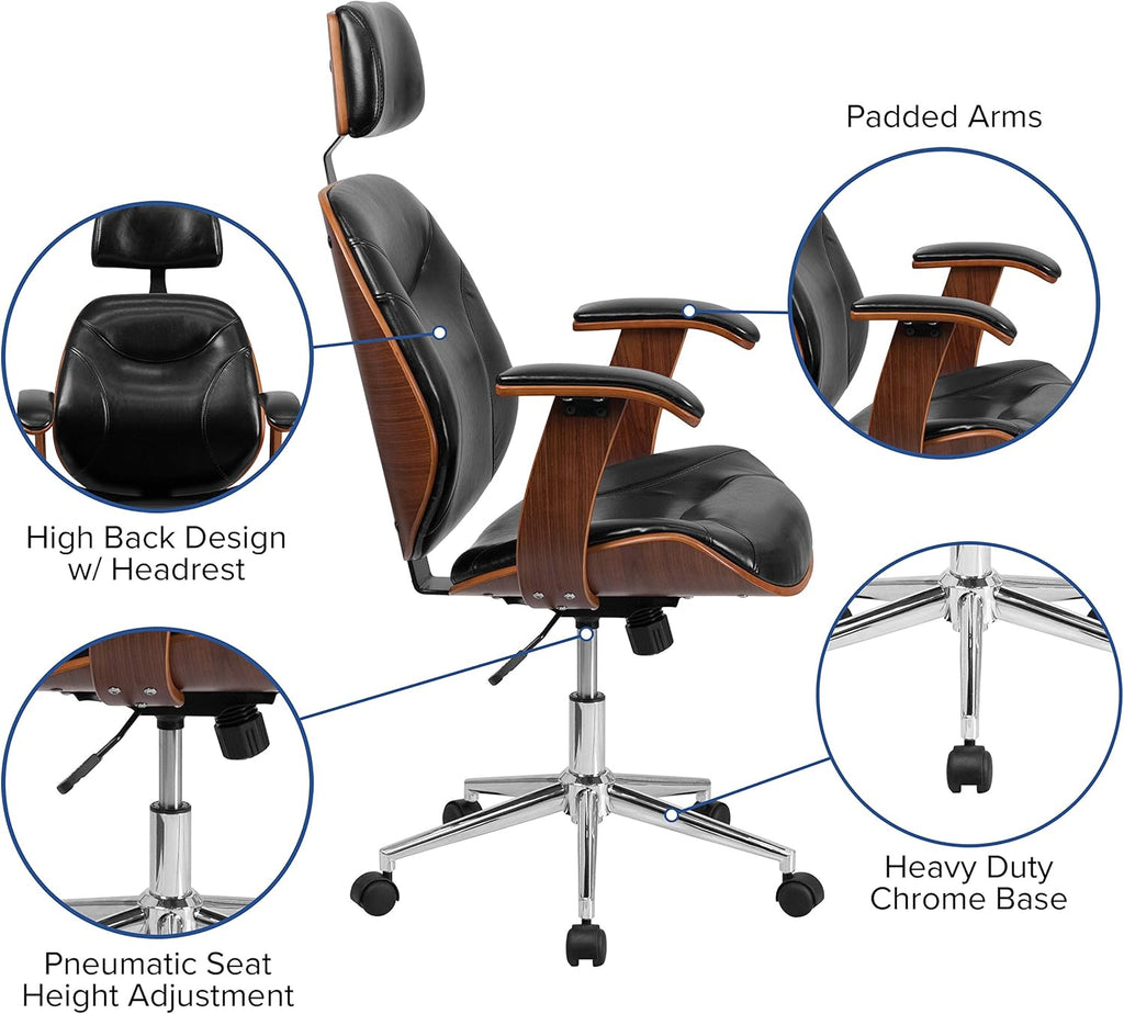 Black LeatherSoft Swivel Office Chair with Arms W7577