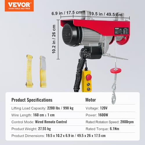 2200LBS 110V Electric Hoist with Remote Control E46411