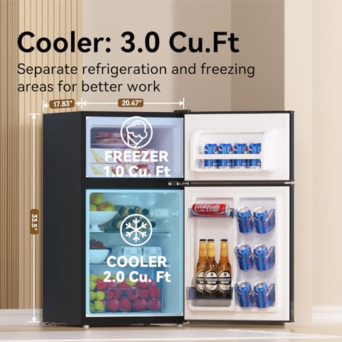 3.1 CU' Mini Fridge with Freezer, 2-Door Compact Refrigerator, Silver L189435