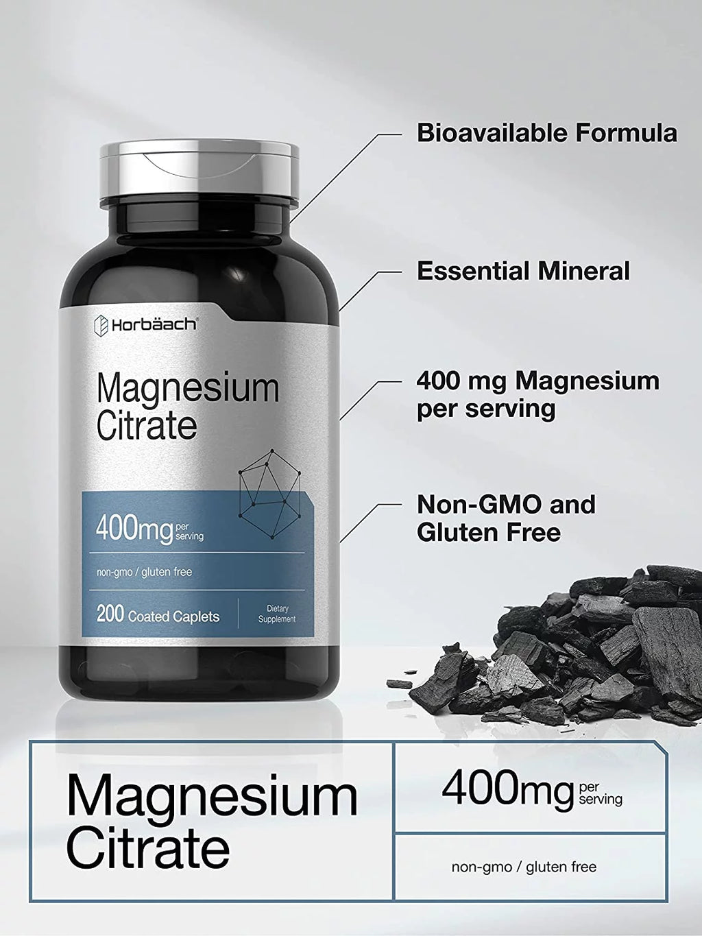 Magnesium Citrate 400mg 200 Caplets Vegetarian Formula T83104