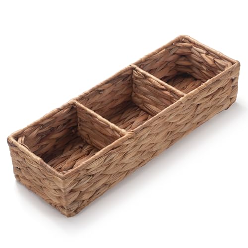 Water Hyacinth Wicker Basket with 3 Dividers 16.5inch x 5.5inch x 3.5inch D21144
