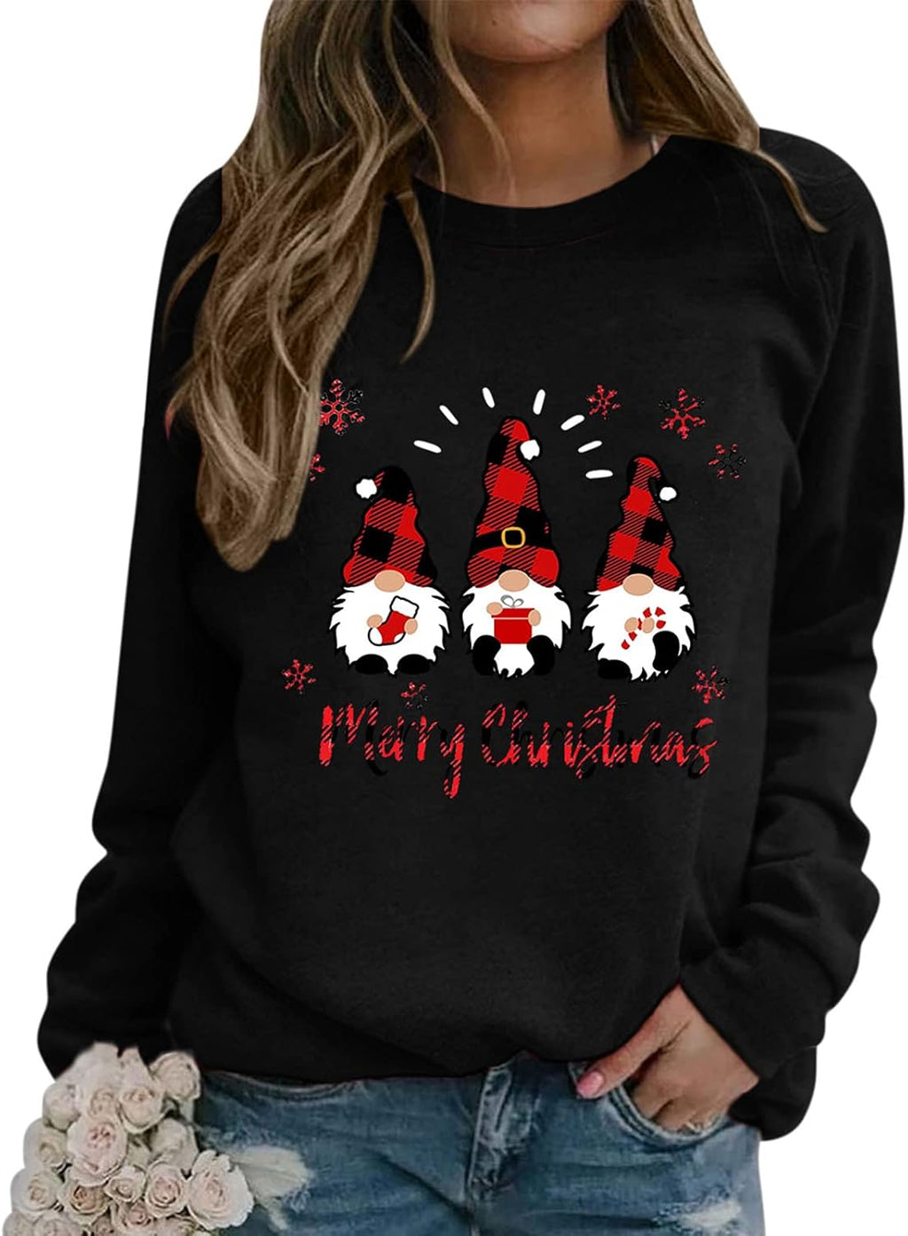 Black XL Plus Size Crewneck Christmas Sweatshirt R491375