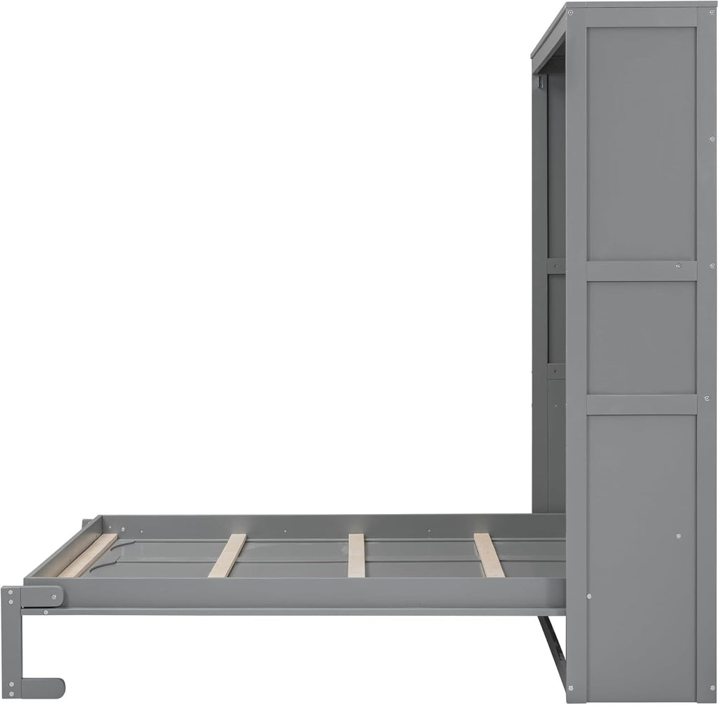 Gray Full Size Murphy Bed with Storage Shelves B599