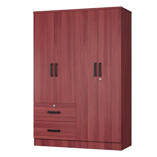 Modern Wood 4 Doors 2 Drawers Armoire (Mahogany) O447607