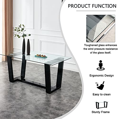 Glass Dining Table Set for 6 with Black Bracket Pedestal B507