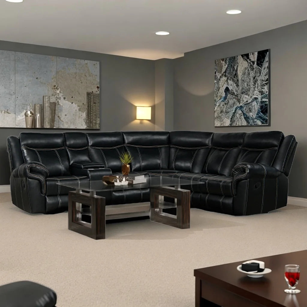 Manual Recliner Sofa with Cup Holder (Black) L96342