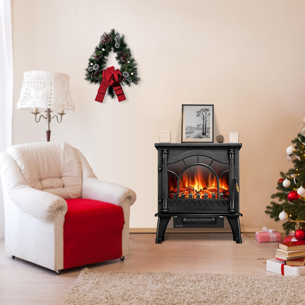 20" Freestanding Electric Fireplace Heater with 3D Flame Effects Q49625