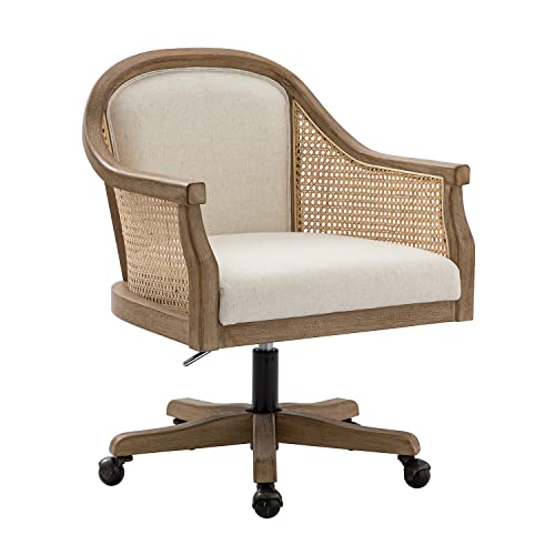 Ivory Rattan Desk Chair with Armrest M63183