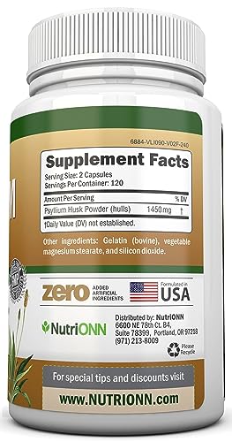 240 Capsules Psyllium Husk Capsules 1450mg Per Serving Double Strength B810
