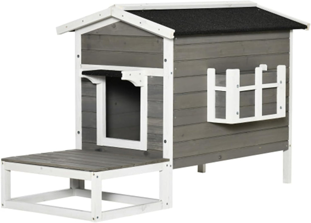 Dark Gray Wooden 2-Floor Cat Shelter with Asphalt Roof G42865