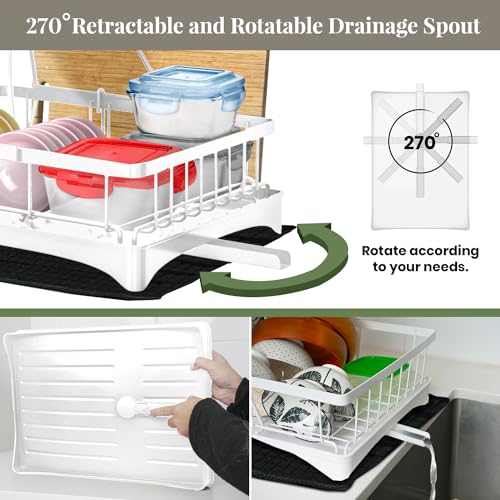 White 2-Tier Metal Dish Drying Rack with Drainboard F45826