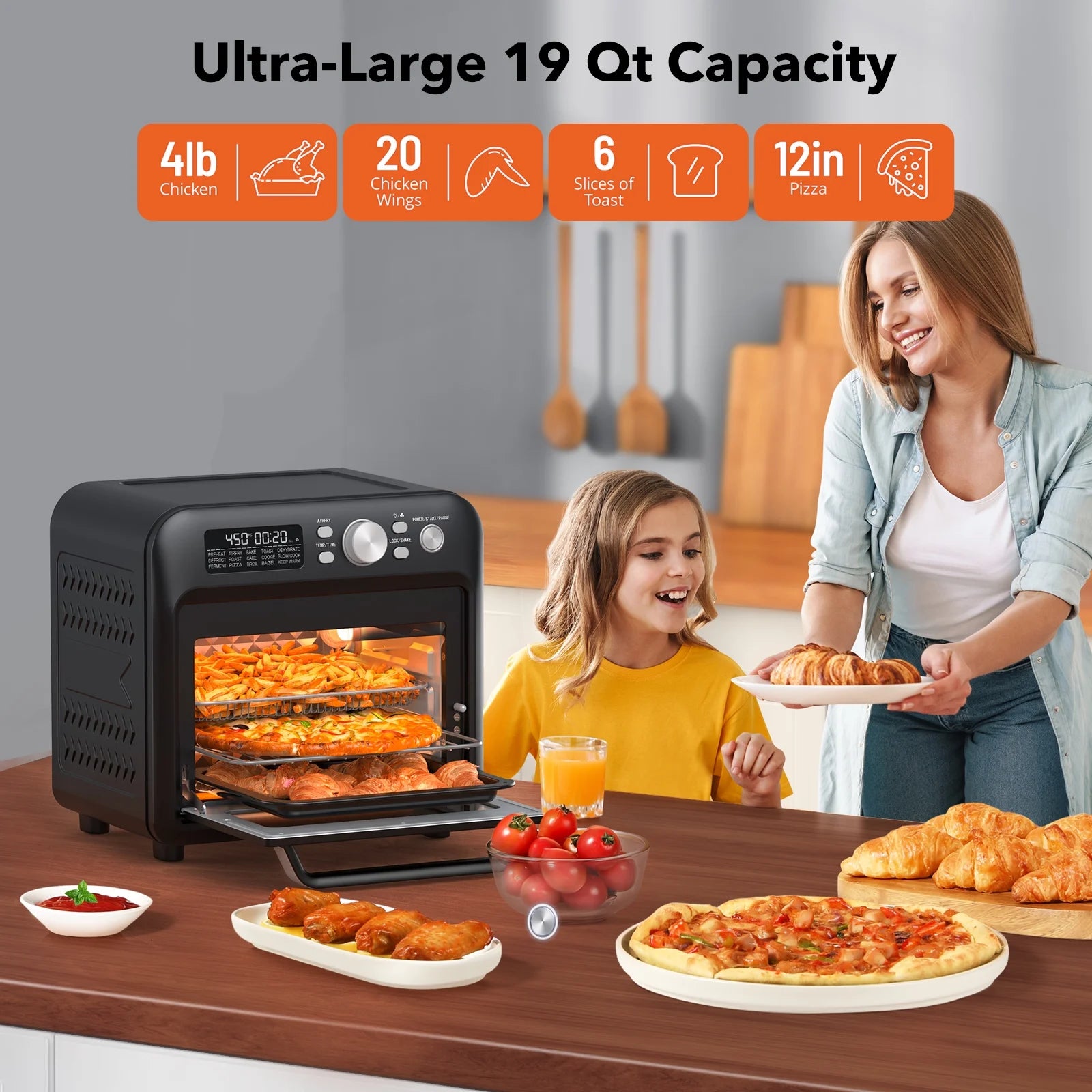 19 QT 15-in-1 Convection Toaster Oven with Child Lock P71612