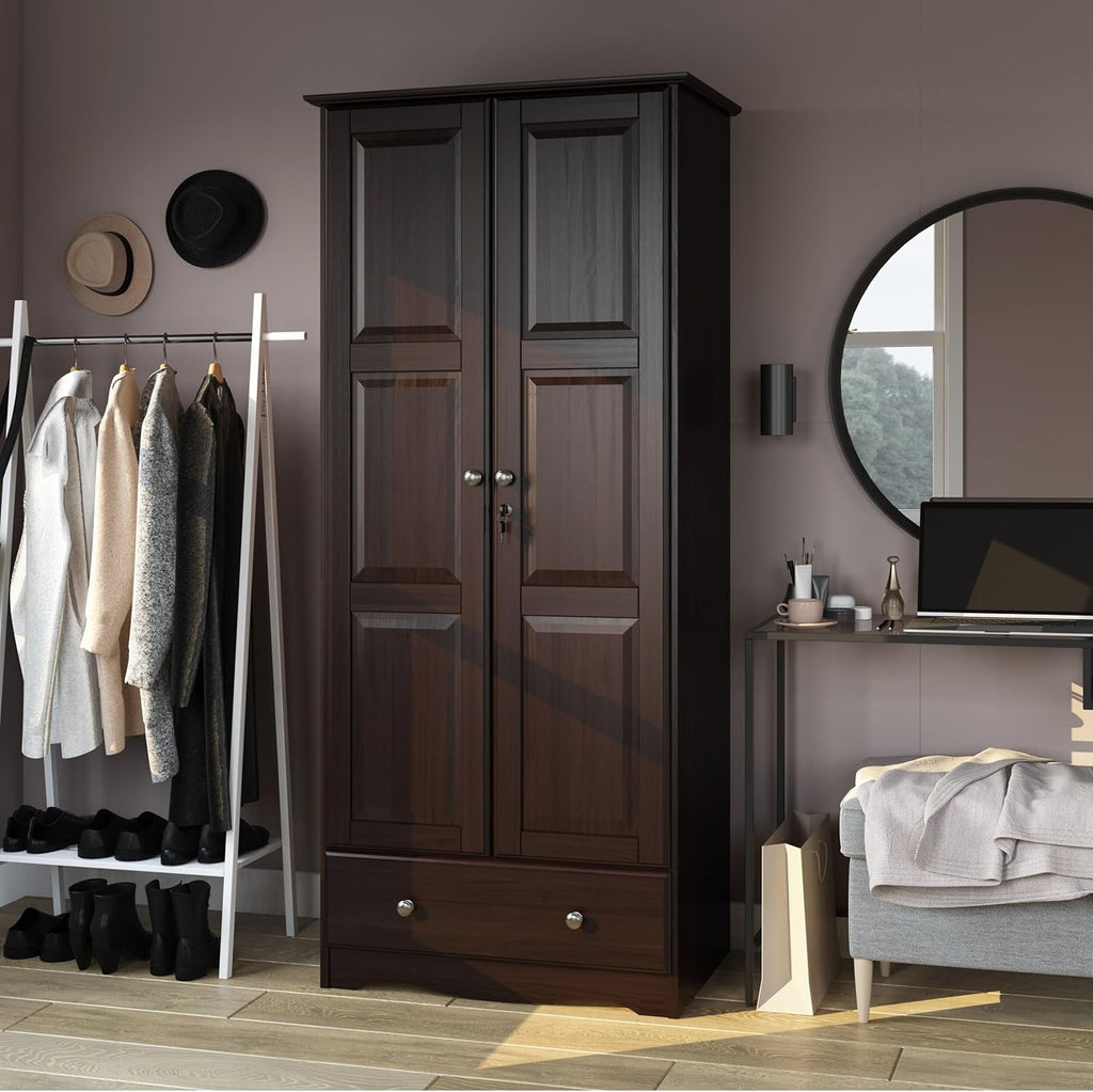 100% Solid Wood Wardrobe Armoire Mocha Stained G9323