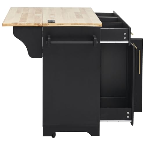 Black Kitchen Island with Storage and Drop Leaf V237420