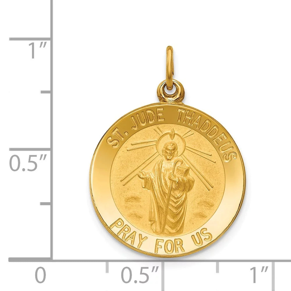 14k Gold Solid Polished Satin Small Round Medal Pendant Necklace 25x18mm I449
