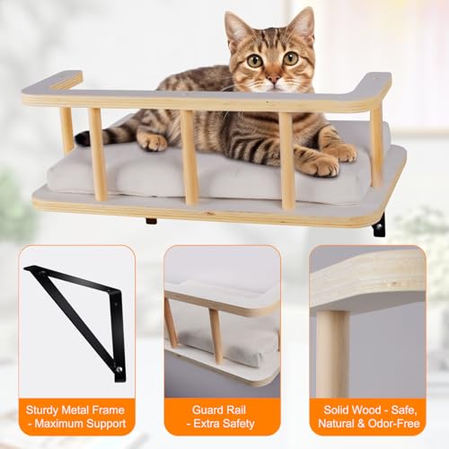 Natural Wood Cat Wall Shelves with 5 Steps D41925
