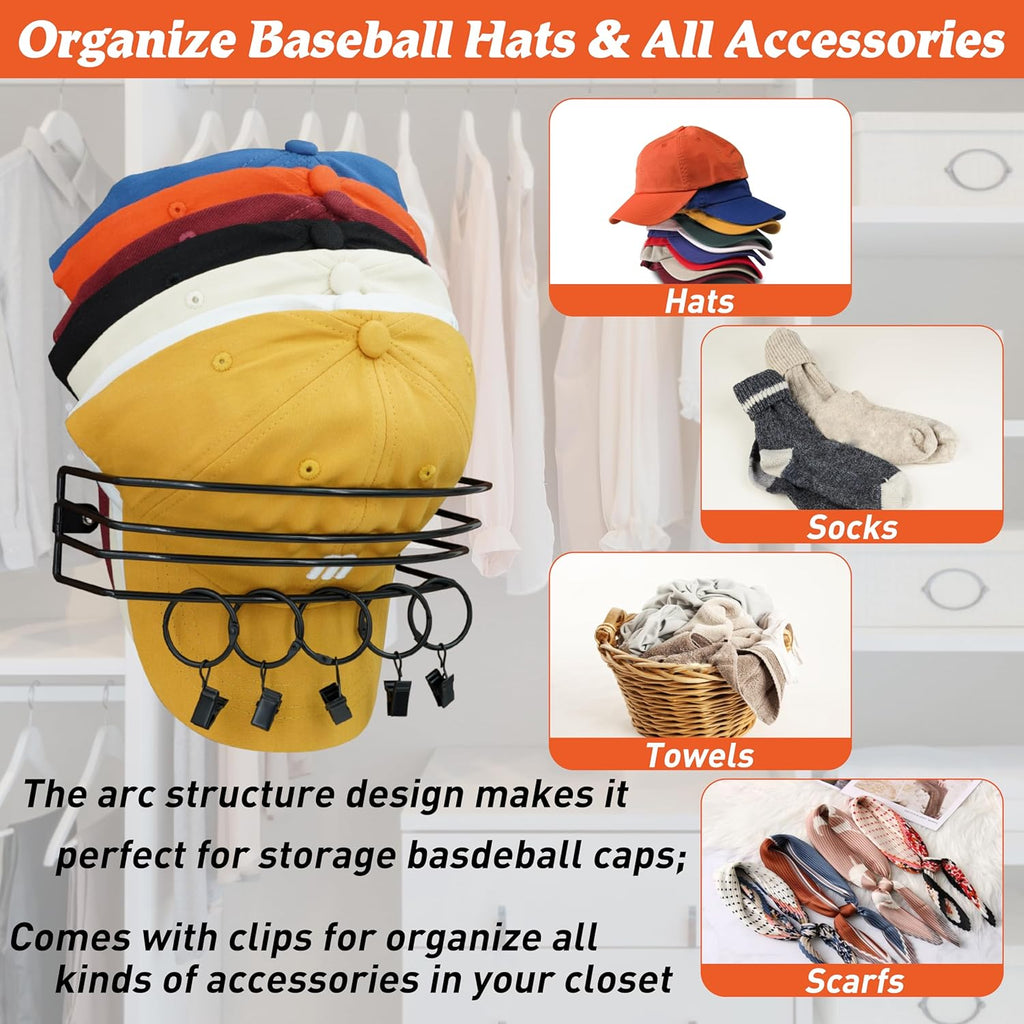 2 Packs Black Baseball Hat Organizer with 10 Clips W46085