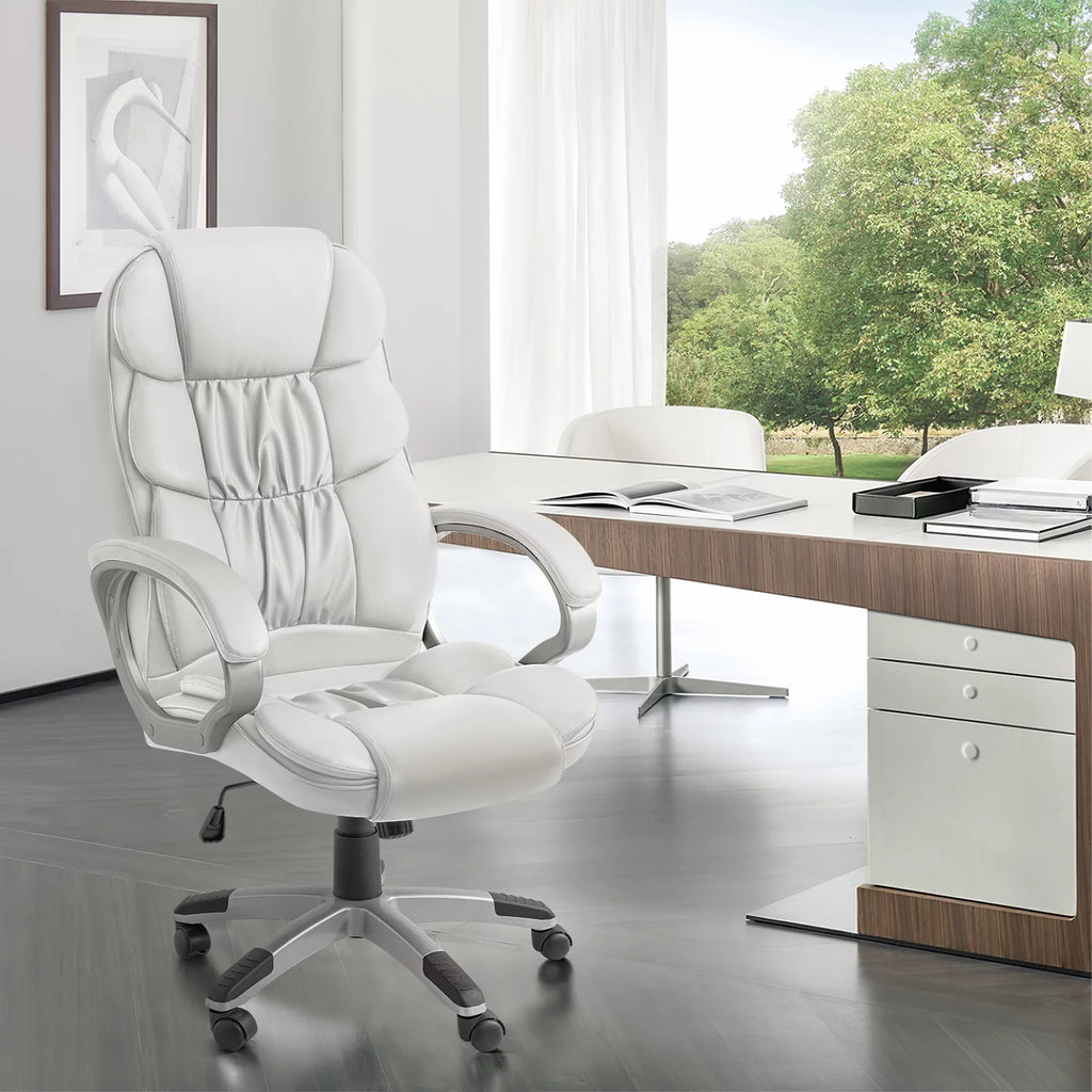 White Leather High Back Office Chair O663