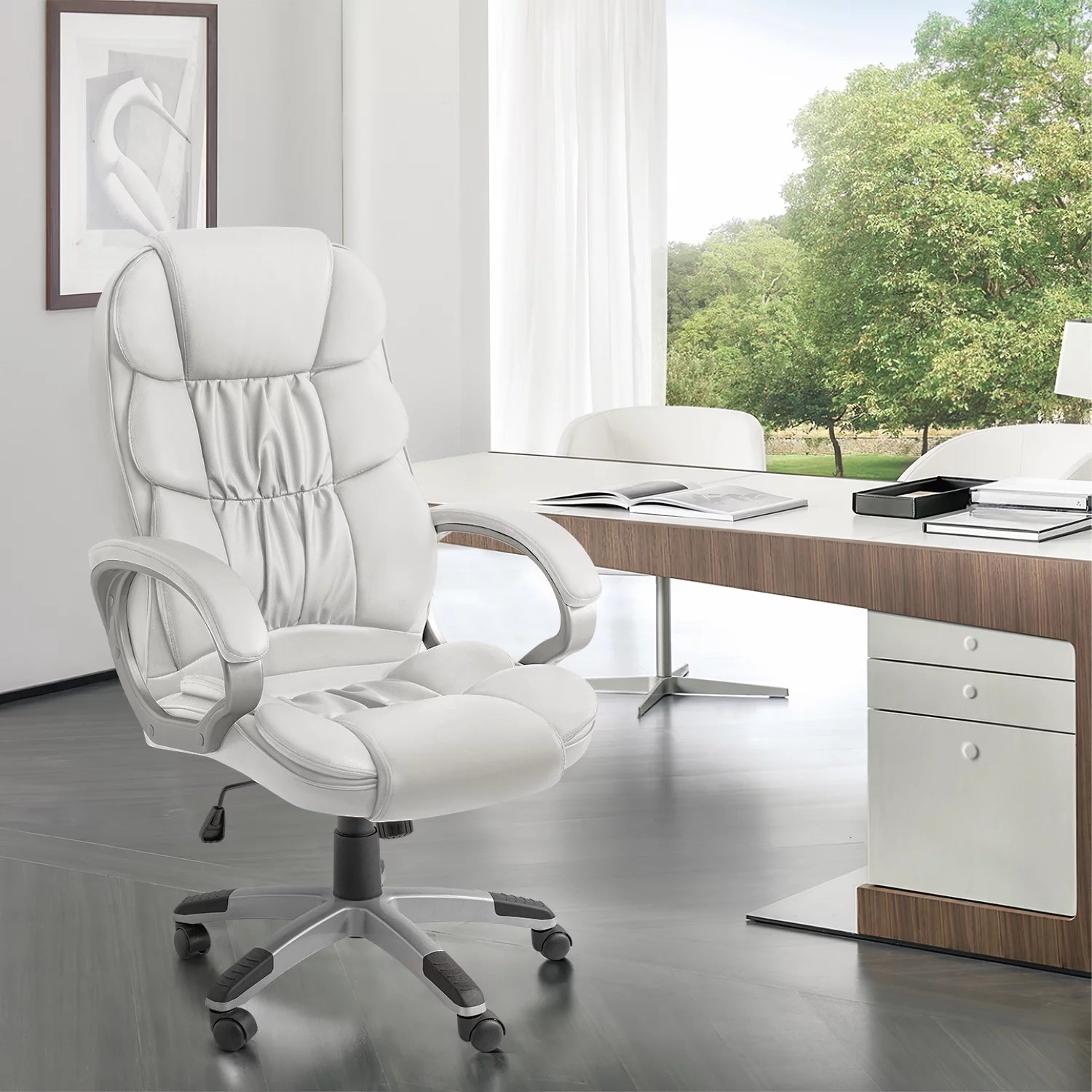 White Leather High Back Office Chair O663