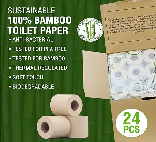 Bamboo Toilet Paper, 3PLY 300 Sheets, Unbleached, Brown S352857