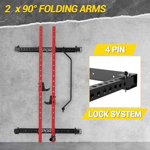 Folding Squat Rack with Pull Up Bar, J Hooks and Landmine Attachments, 1000 LBS Capacity P7324