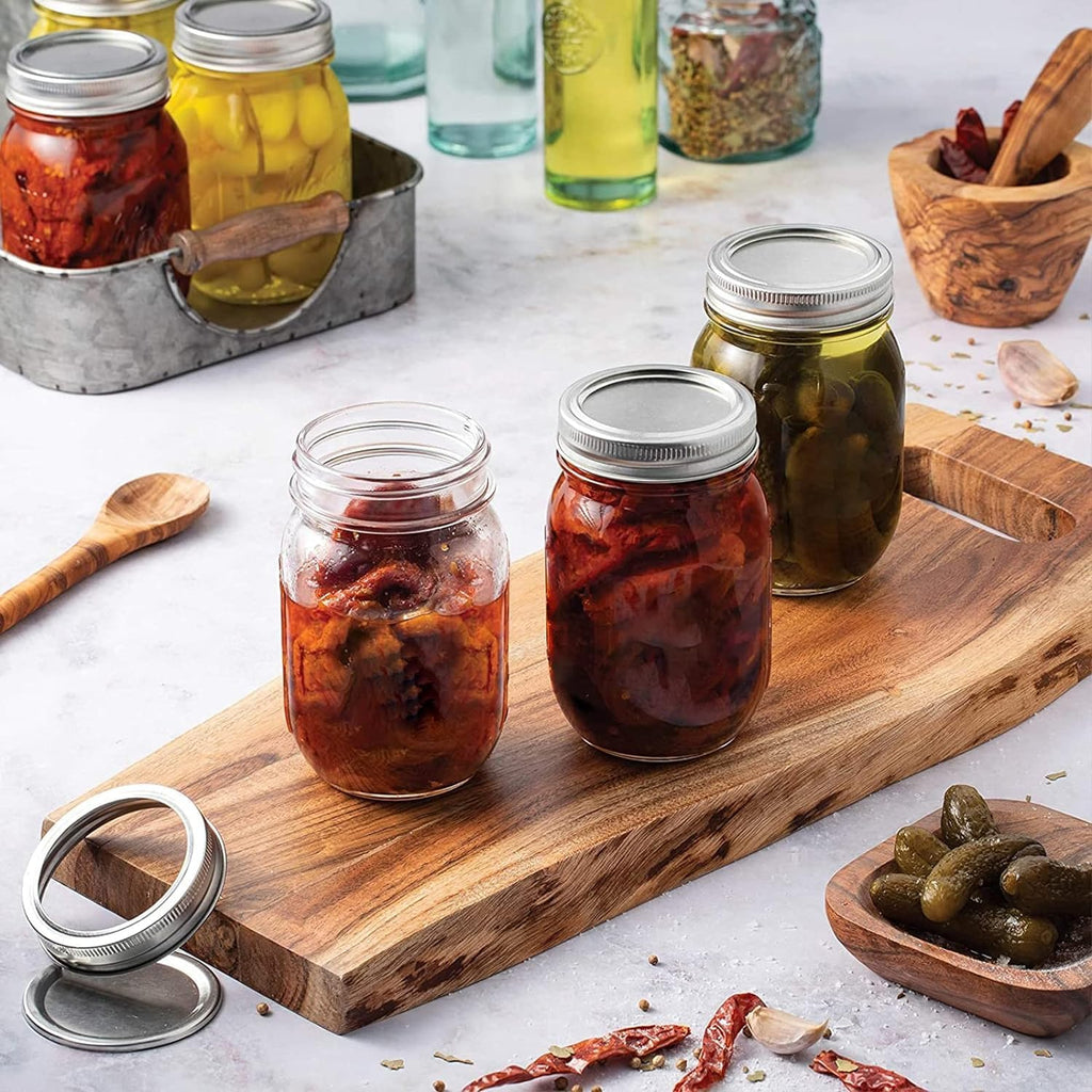 12 Pack 16 oz Clear Glass Mason Jars with Airtight Lids and Bands K1222