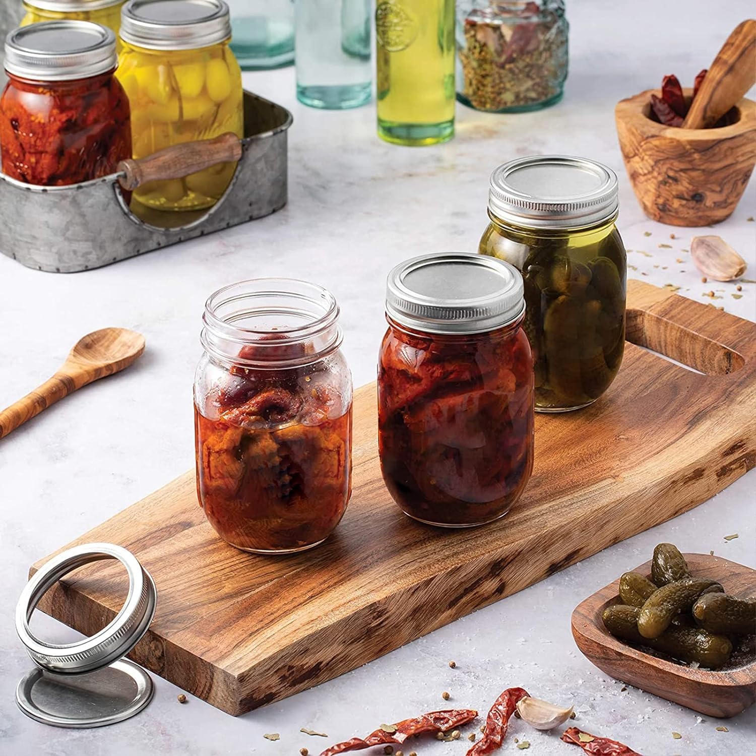 12 Pack 16 oz Clear Glass Mason Jars with Airtight Lids and Bands K1222