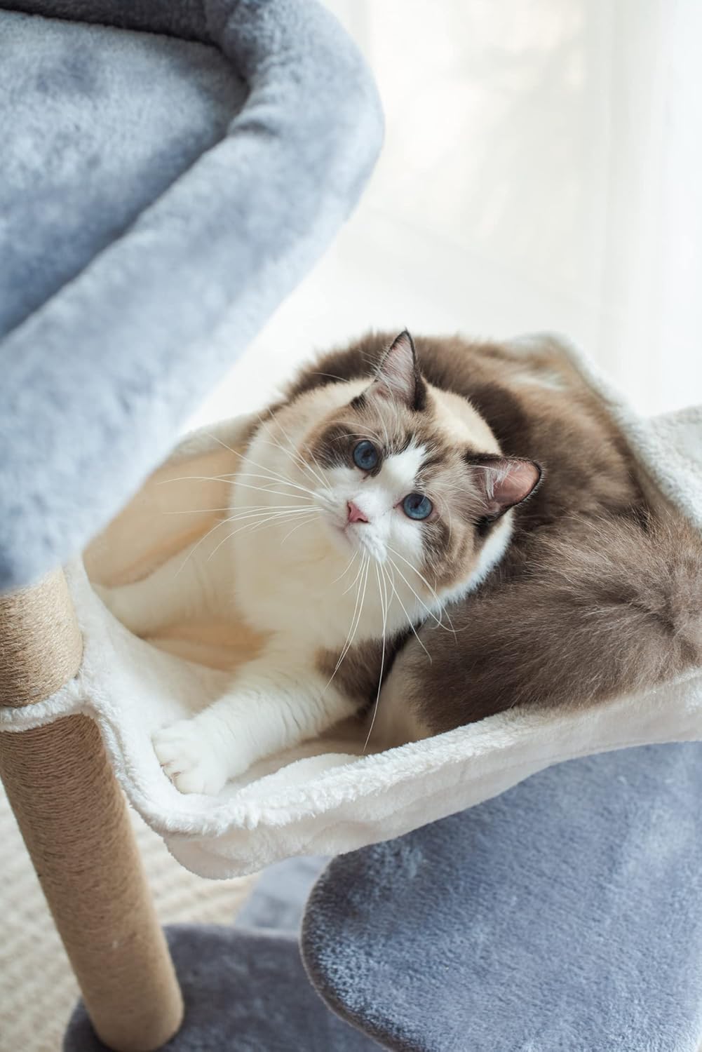 42" Grey Beige Cat Tree with Cat Hammock, Scratching Post V827154