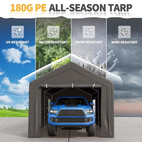 Grey 10x20 ft Heavy Duty Carport with Removable Sidewalls M567076