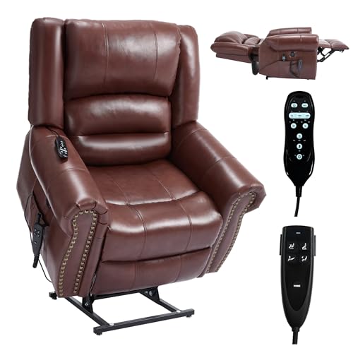 Brown Faux Leather Power Lift Recliner Chair with Massage and Heat O952