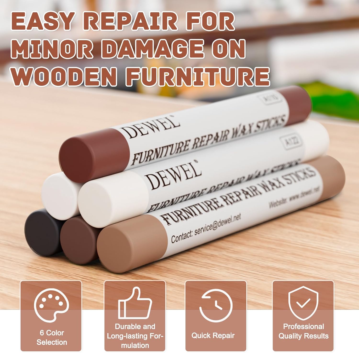 6 Colors Wood Filler Sticks Repair Crayons Kit D969