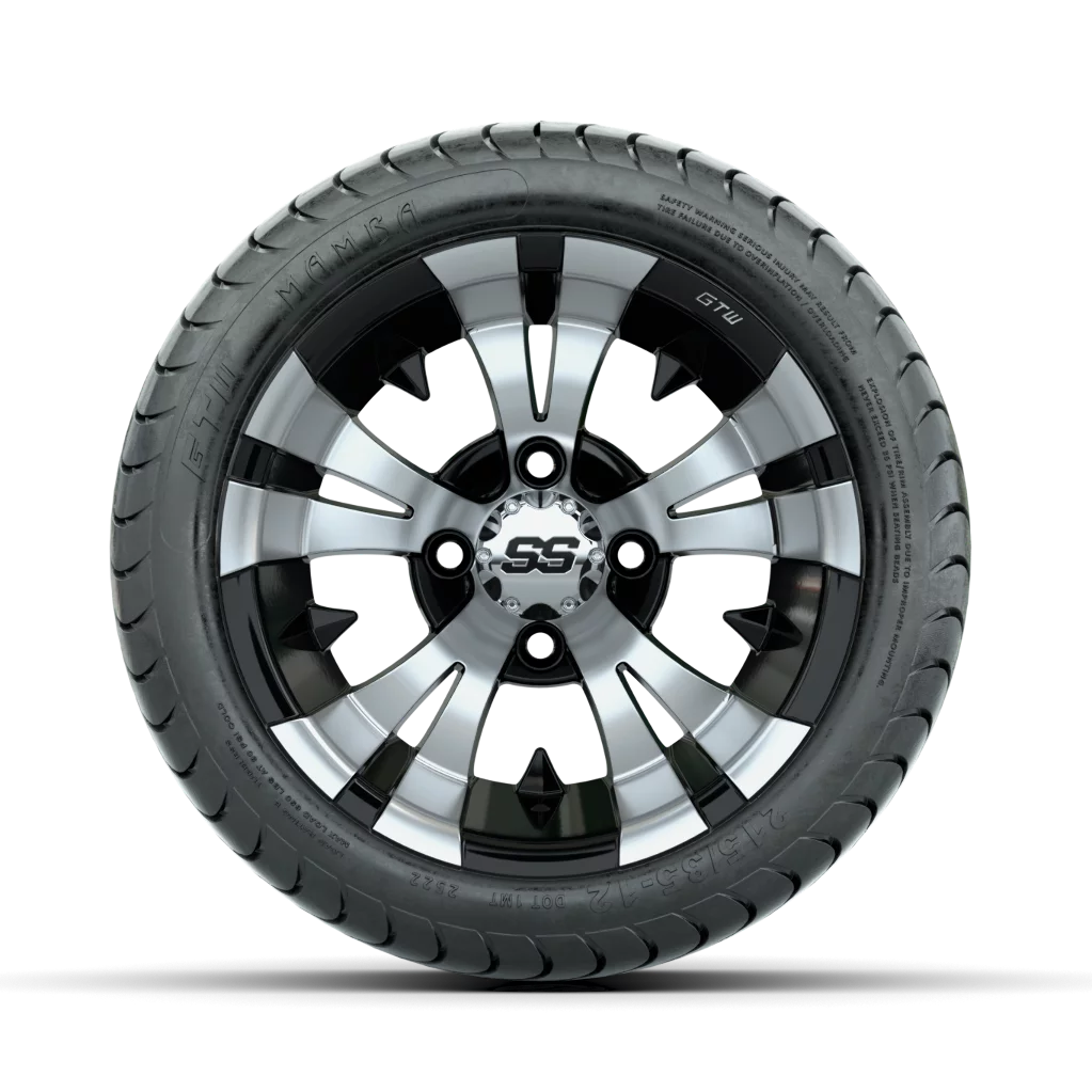Set of 4 12 inch Black Golf Cart Wheel and Tire D68817