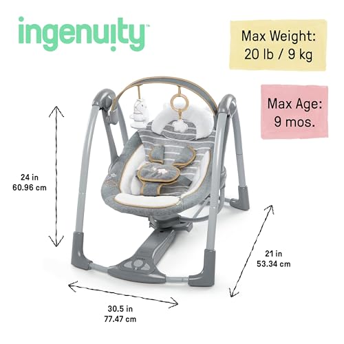 2-in-1 Compact Portable Automatic Baby Swing & Infant Seat, Battery-Powered Vibrations, 0-9 Months 6-20 lbs R9532