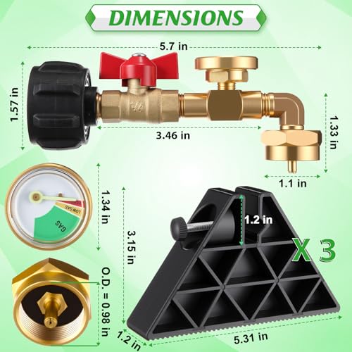 Propane Refill Adapter for 1lb Tank with 3 Cylinder Stand, QCC1 Refill Adapter 20lb to 1lb Converter with Gauge and On/Off Control Valve H689