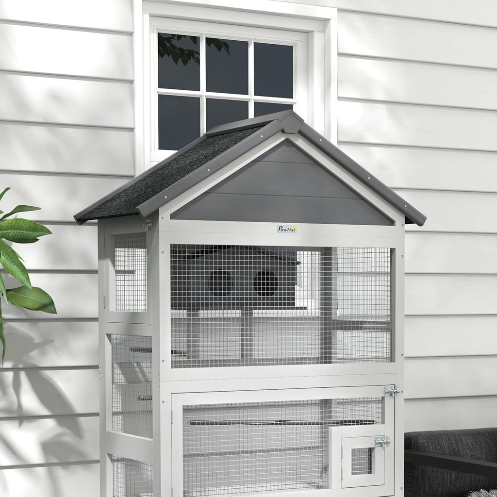 Gray Wooden Bird Cage with Slide-Out Tray I345921
