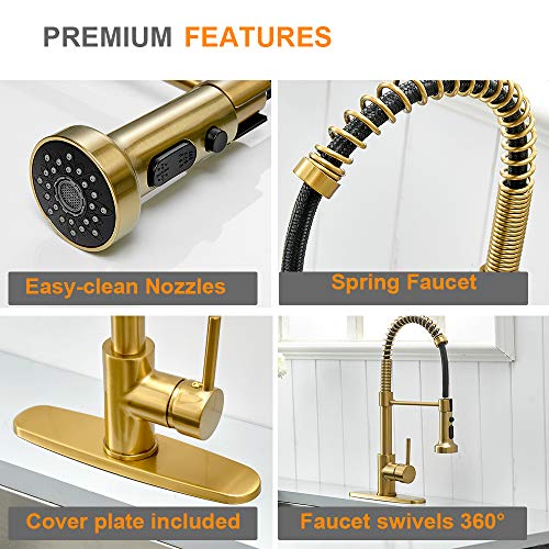 Matte Black&Brushed Nickel Spring Kitchen Faucet with Pull Down Sprayer H1634